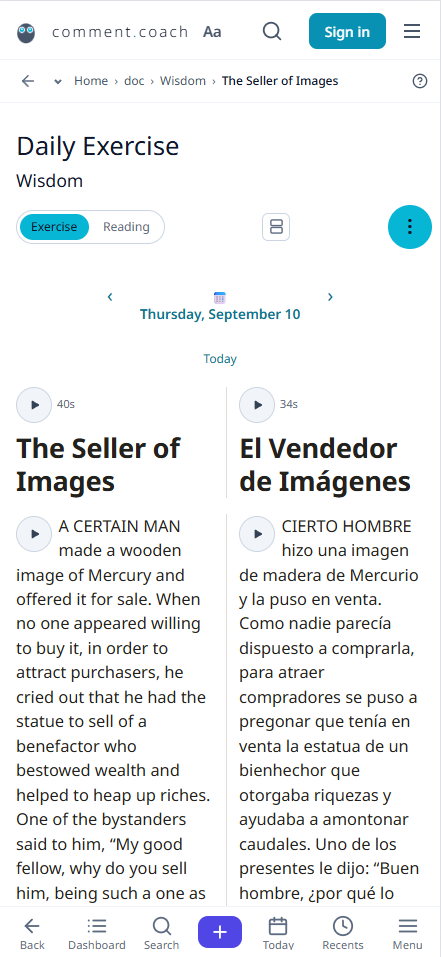September 10 bilingual columns, English and Spanish side by side